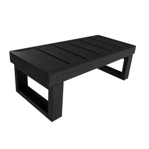 Vue de côté de l'escalier à une marche en composite noir pour spa, design épuré et contemporain, offrant une stabilité et une élégance pour un accès simplifié au spa.